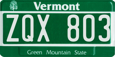 VT license plate ZQX803