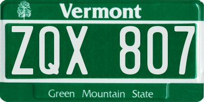 VT license plate ZQX807