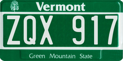 VT license plate ZQX917