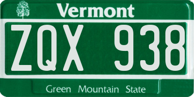VT license plate ZQX938