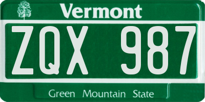 VT license plate ZQX987