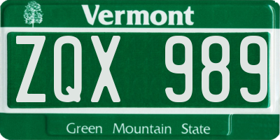 VT license plate ZQX989