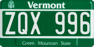 VT license plate ZQX996