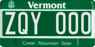 VT license plate ZQY000