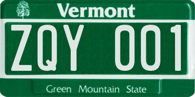 VT license plate ZQY001