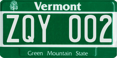 VT license plate ZQY002