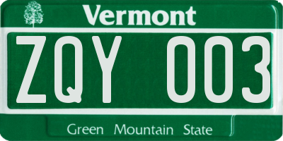 VT license plate ZQY003