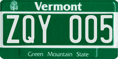VT license plate ZQY005