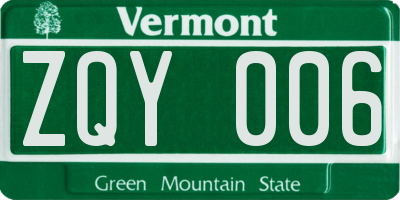 VT license plate ZQY006