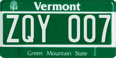 VT license plate ZQY007