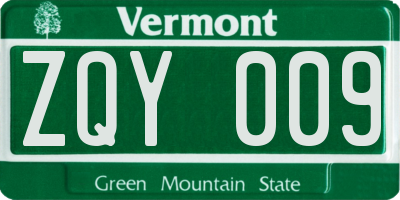 VT license plate ZQY009