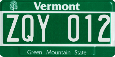 VT license plate ZQY012