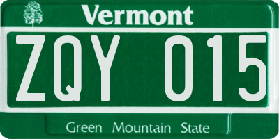 VT license plate ZQY015