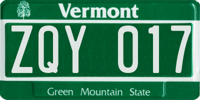 VT license plate ZQY017