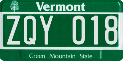 VT license plate ZQY018