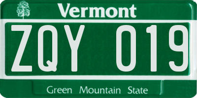 VT license plate ZQY019
