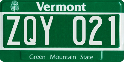 VT license plate ZQY021