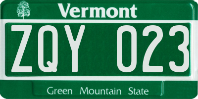 VT license plate ZQY023