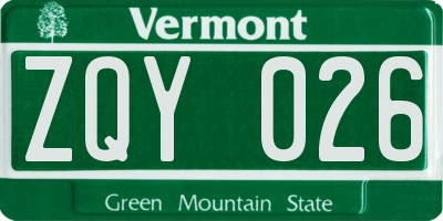 VT license plate ZQY026