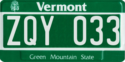 VT license plate ZQY033