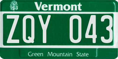 VT license plate ZQY043