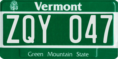 VT license plate ZQY047