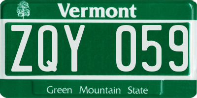 VT license plate ZQY059