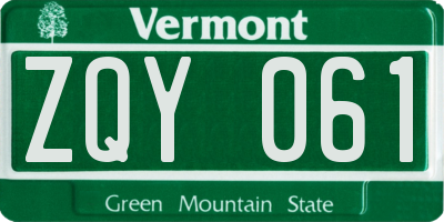 VT license plate ZQY061