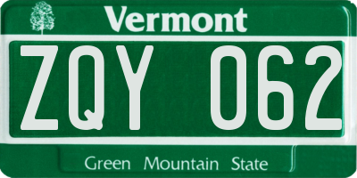 VT license plate ZQY062