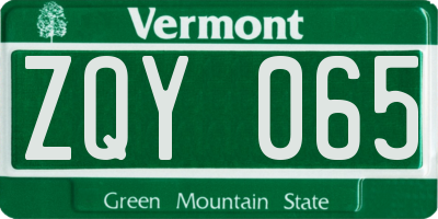 VT license plate ZQY065