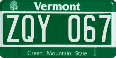 VT license plate ZQY067