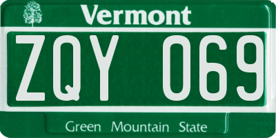 VT license plate ZQY069