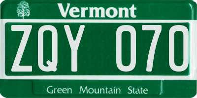 VT license plate ZQY070