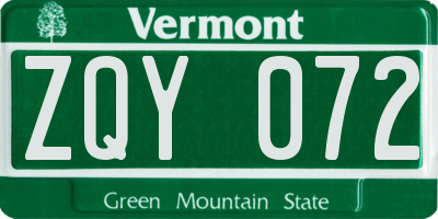 VT license plate ZQY072