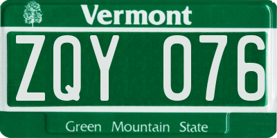 VT license plate ZQY076