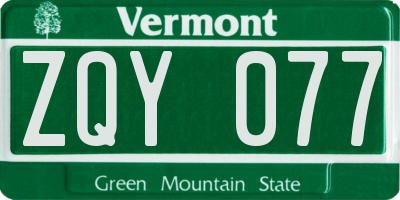 VT license plate ZQY077