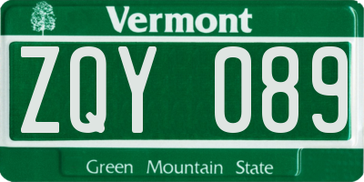 VT license plate ZQY089