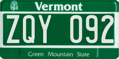 VT license plate ZQY092