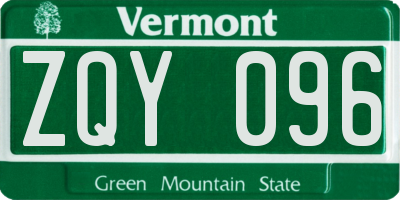 VT license plate ZQY096