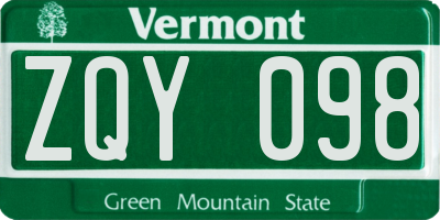 VT license plate ZQY098