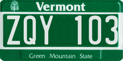 VT license plate ZQY103