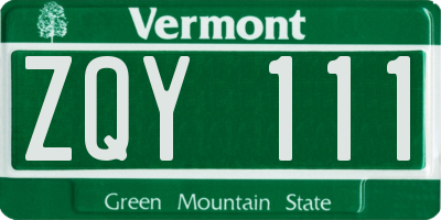 VT license plate ZQY111