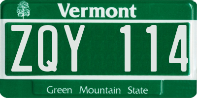 VT license plate ZQY114