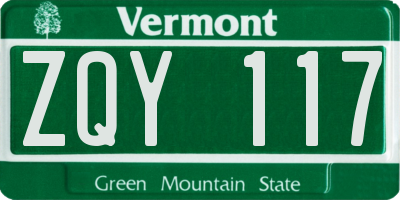 VT license plate ZQY117
