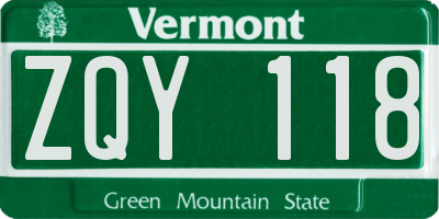 VT license plate ZQY118