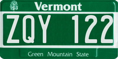 VT license plate ZQY122