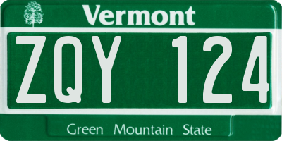 VT license plate ZQY124