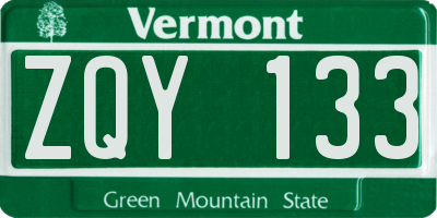 VT license plate ZQY133