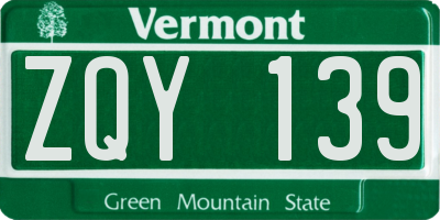 VT license plate ZQY139