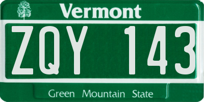 VT license plate ZQY143